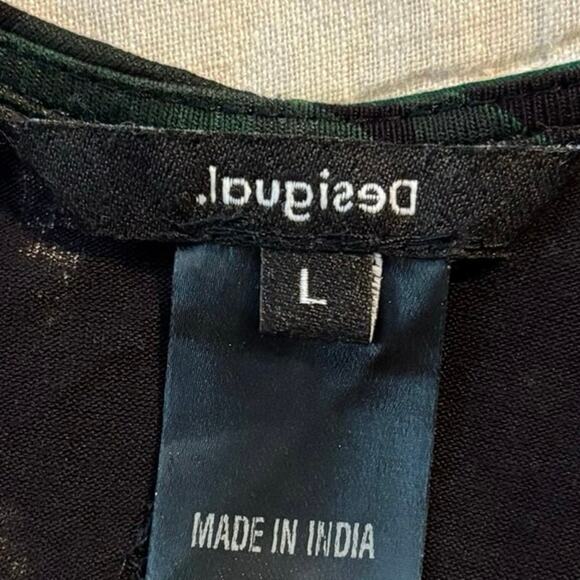 Desigual Size L Yess Midi Dress Floral Black Green Stretch - Picture 5 of 8